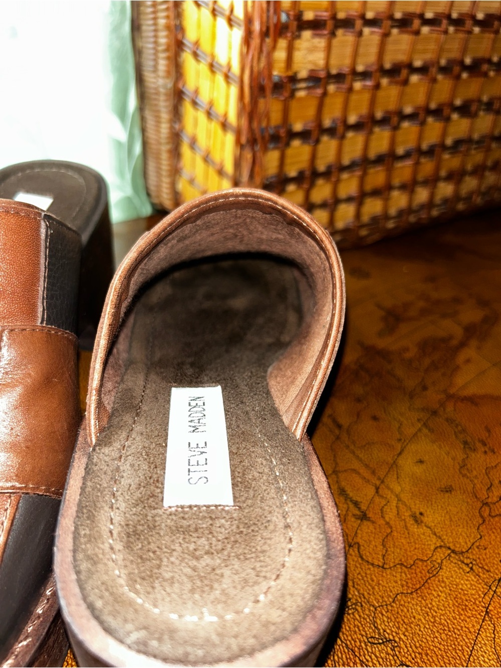 Steve Madden Brown & Black Patchwork Leather Clogs - Picture 7 of 15